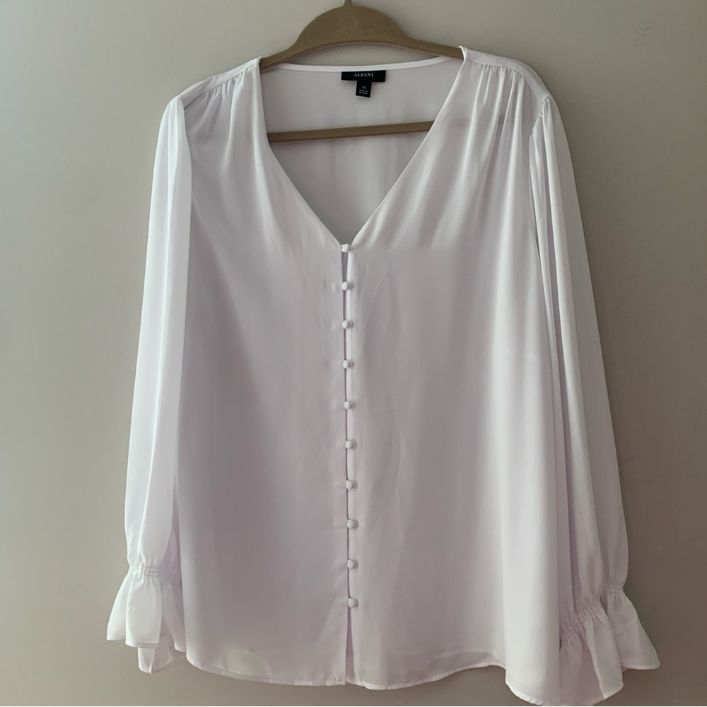 Alfani White Button-Front V-Neck Blouse